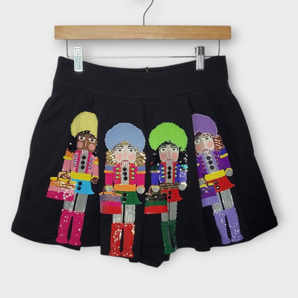 QUEEN OF SPARKLES Black Skirt with Colorful Sequin Nutcracker Appliqués